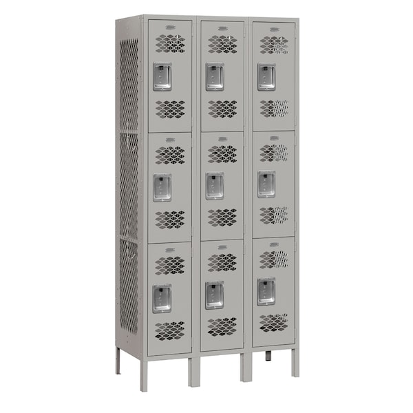 Wardrobe Locker, 36" W, 12" D, 78" H, (3) Wide, (9) Openings, Gray